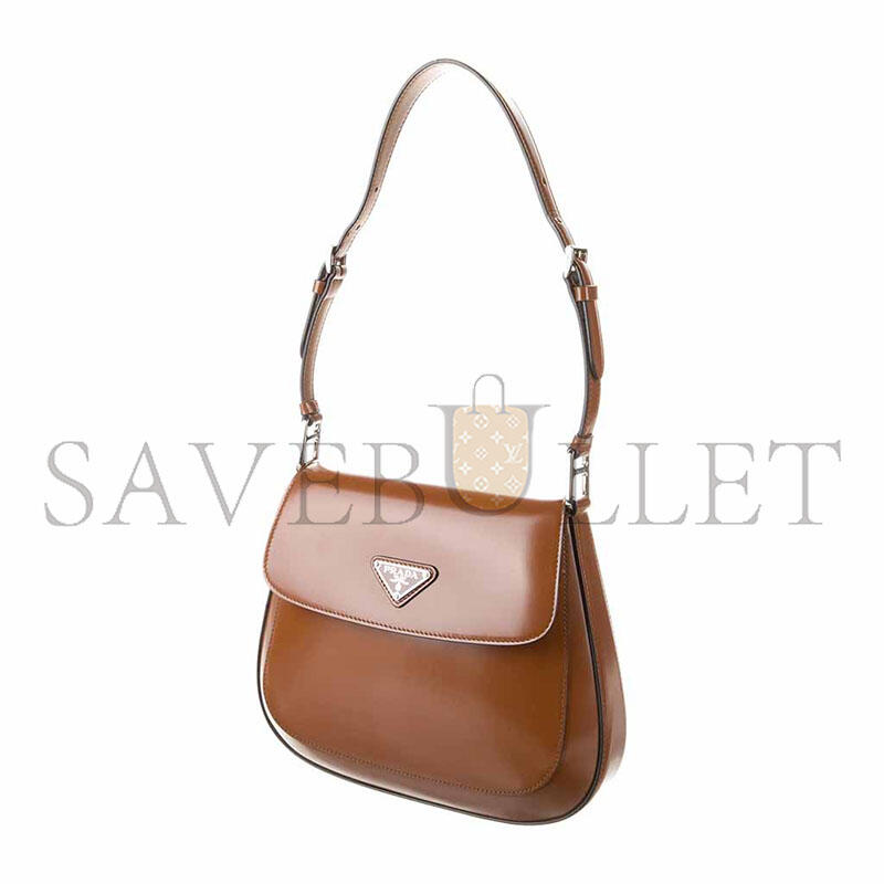 PRADA CLEO BRUSHED LEATHER SHOULDER BAG WITH FLAP IN TOBACCO 1BD303 (24*19*6cm) 